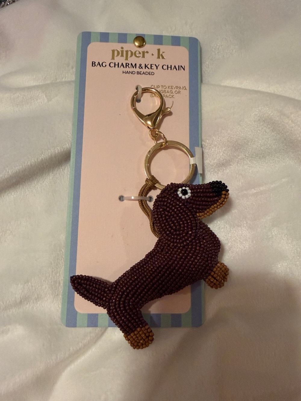 Piper•k Brown Beaded Dachshund Key & Bag Charm